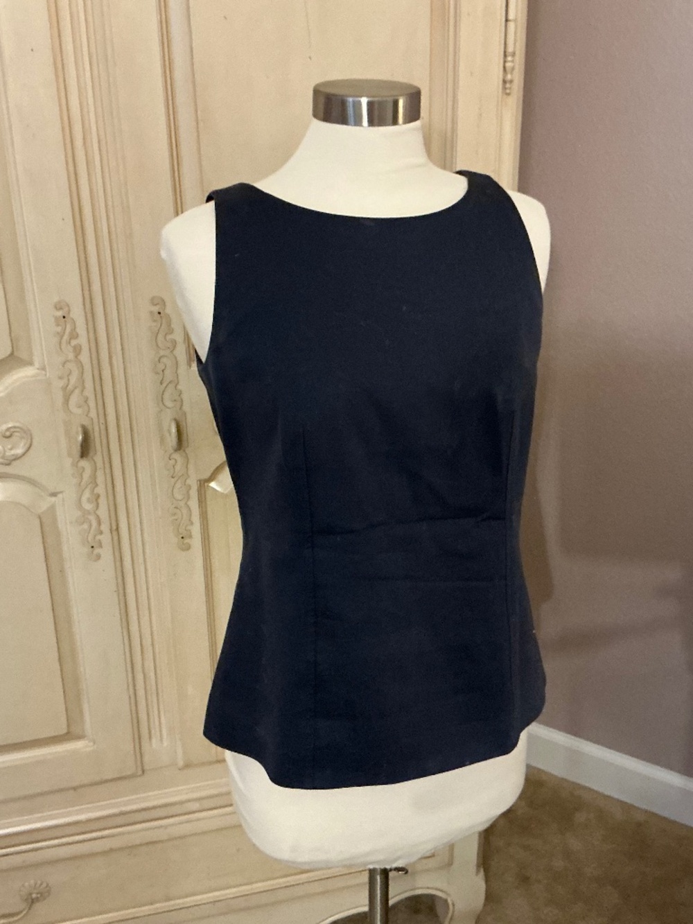 Ann Taylor Navy Blue Sleeveless Lined Shell Blouse Size 6